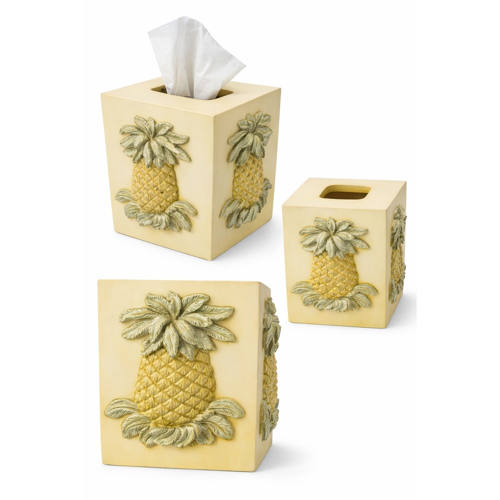 Vintage Pineapple Tissue Box Cover Holder 6" Tropical Coastal Bathroom Decor
